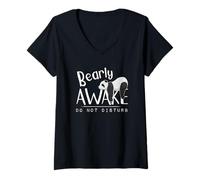 Womens Bearly Awake Don't Disturb Sleepy Panda Pun Sleeping V-Neck T-Shirt