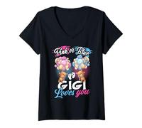 Womens Bears Pink Or Blue Gigi Loves You Gender Reveal V-Neck T-Shirt