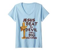 Womens Beat The Devil with A Big Ugly Stick Apparel V-Neck T-Shirt