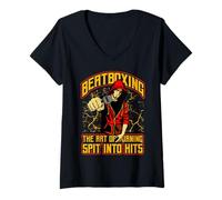 Womens Beatboxing Music Old School Rap Microphone Beatboxer V-Neck T-Shirt