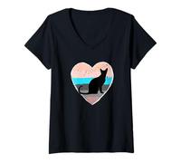 Womens BEAUTIFUL AND COLORFUL HEART WITH A KITTY CAT FOR GIRLS V-Neck T-Shirt