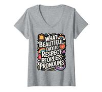 Womens Beautiful Day to Respect Pronouns V-Neck T-Shirt