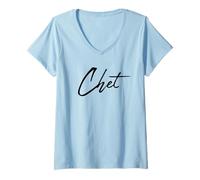 Womens Beautiful Handwritten Font Chet Calligraphy V-Neck T-Shirt
