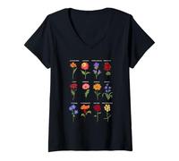 Womens Beautiful Illustrated Botanical Flowers Nature Art V-Neck T-Shirt