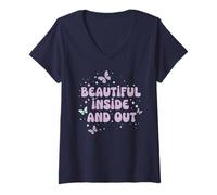 Womens Beautiful Inside and Out Cute Butterfly Lavender Self Love V-Neck T-Shirt