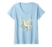 Womens Beautiful Pegasus Galloping Across the Clouds V-Neck T-Shirt