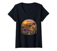 Women's Beautiful Provence Lavender Fields Landscape V-Neck T-Shirt