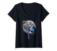 Womens Beautiful Tree Enchanted Butterflies V-Neck T-Shirt
