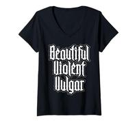 Women's Beautiful Violent Vulgar Goth Feminist Tattoo V-Neck T-Shirt