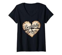 Womens Beautifully Broken | Christian Quote V-Neck T-Shirt