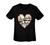Women's Beautifully Broken Heart Graphic Print T-Shirt Heart Round Neck Casual Short Sleeve T-Shirt for Women Summer Tops Short Sleeve T Shirts XL