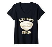 Women's Beautifully Broken Japanese Pottery Kintsugi Art V-Neck T-Shirt