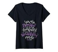 Womens Beautifully Fearfully Wonderfully Made Psalm 139 14 V-Neck T-Shirt