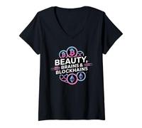 Womens Beauty, Brains, and blockchains, Girl Bitcoin Crypto V-Neck T-Shirt