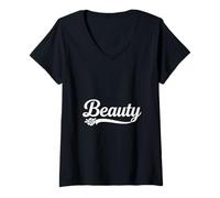 Womens Beauty Floral Script Minimal Elegant Inspiration Design V-Neck T-Shirt