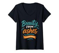 Womens Beauty from Ashes Isaiah 61 3 - Vintage Christian Faith V-Neck T-Shirt