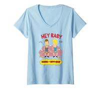 Womens Beavis and Butt-Head Hey Baby Sofa Scene Funny Cartoon V-Neck T-Shirt
