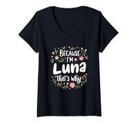 Womens Because I'm Luna That's Why Floral Stars V-Neck T-Shirt