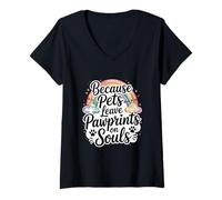 Womens Because Pets Leave Pawprints On Souls Pet Loss Quote V-Neck T-Shirt