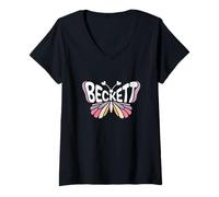 Women's Beckett Butterfly - Personalized Cute Name Word Art V-Neck T-Shirt