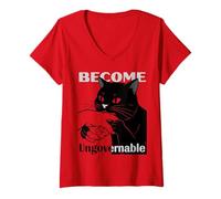 Womens Become Ungovernable - Black Cat Biting Hand Funny Meme V-Neck T-Shirt