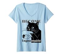 Womens Become Ungovernable - Black Cat Biting Hand Funny Meme V-Neck T-Shirt