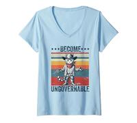 Womens Become ungovernable Cowboy cat Meme cat Lover Dark Humor V-Neck T-Shirt