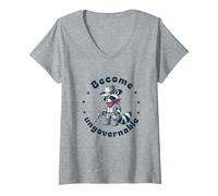 Womens Become ungovernable Cowboy Raccoon Funny Trash Panda V-Neck T-Shirt