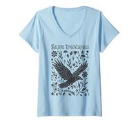 Women's Become Ungovernable Linocut Crow Gothic Raven Folklore Art V-Neck T-Shirt