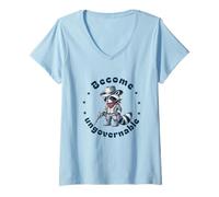 Womens Become ungovernable Raccoon Cowboy Funny Trash Panda V-Neck T-Shirt