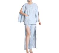 Women's Bedridden Patient Pajamas, Tearaway Long Sleeve Nursing Clothes for Fracture Care & Recovery(Blu,XL)