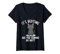 Women's Bedtime Cat are You Coming Or Not Pet Lover V-Neck T-Shirt