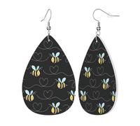 Womens Bee flying Print Leather Earrings Teardrop Dangle Earrings Jewelry Outfits Accessories