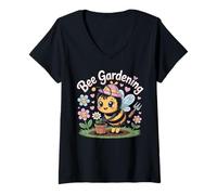 Womens Bee Gardening Cute Bumblebee Planting Flowers V-Neck T-Shirt