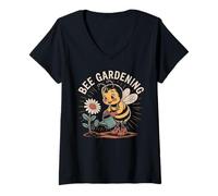 Womens Bee Gardening Cute Bumblebee Planting Flowers V-Neck T-Shirt
