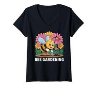 Womens Bee Gardening Cute Bumblebee Planting Flowers V-Neck T-Shirt