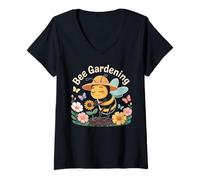Womens Bee Gardening Cute Bumblebee Planting Flowers V-Neck T-Shirt