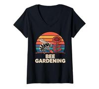 Womens Bee Gardening Cute Bumblebee Planting Flowers V-Neck T-Shirt