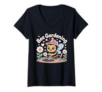 Womens Bee Gardening Cute Bumblebee Planting Flowers V-Neck T-Shirt