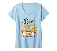 Women's Bee Happy Gnomes with Honey Bees Cute Beekeeping Design V-Neck T-Shirt