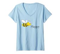 Women's Bee Happy Honey Bee Cute V-Neck T-Shirt