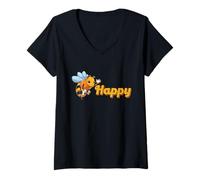 Womens Bee Happy! Love The Humble Bumble Bee V-Neck T-Shirt