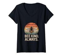 Womens Bee Kind Always Retro Bee Positive Message V-Neck T-Shirt