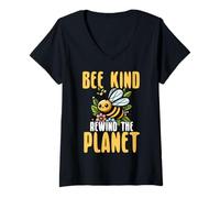 Womens Bee Kind Rewind The Planet Cute Earth Day Bee V-Neck T-Shirt