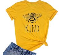 Women's Bee Kind T Shirt Bee Graphic Casual Ladies Blouse Short Sleeve Tops Crew Neck T Shirt Summer Tee Tops Cotton Pullover Sports Yoga Running Base Layer Streetwear (Yellow,3XL)