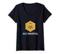 Women's Bee Mindful Mindfulness Mood Meditation Zen Awareness Yogi V-Neck T-Shirt
