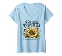 Women's Bee Sunflower Proverbs 16 24 Christian Floral Graphic V-Neck T-Shirt
