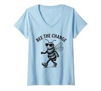 Womens Bee The Change Cool Sunglasses Motivational V-Neck T-Shirt