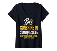 Women's Bee The Sunshine Jesus Honeycomb Bible Christian Beekeeper V-Neck T-Shirt