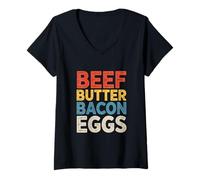 Womens Beef Butter Bacon Eggs Carnivore Food Diet V-Neck T-Shirt